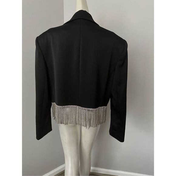 NWOT Alice + Olivia Shan Cropped Fringe Blazer in Black $795 - Picture 8 of 11